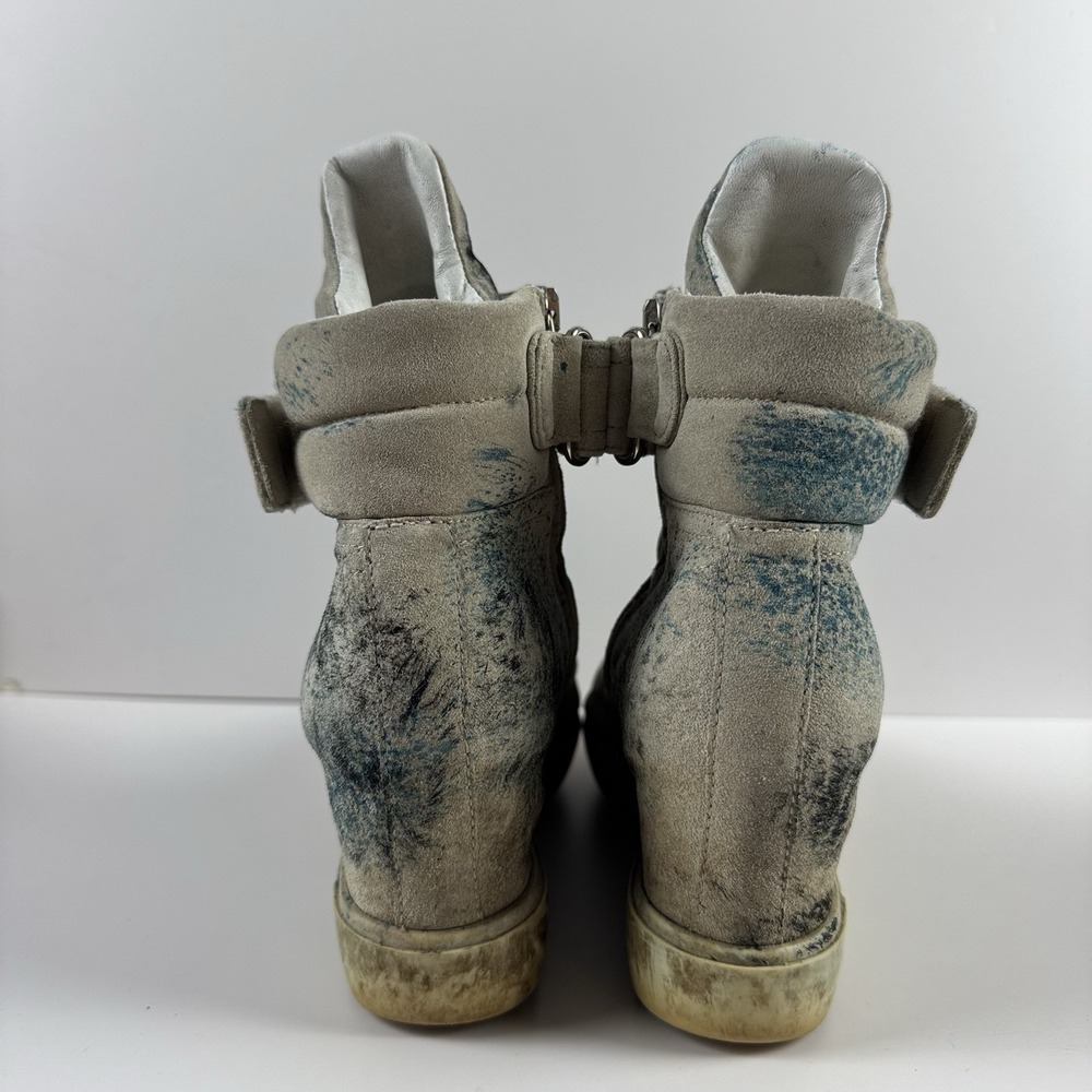 Prada Paint Splatter Artsy Wedge Sneakers Shoes Leather High Top EU 37.5 US 7 - Picture 6 of 7